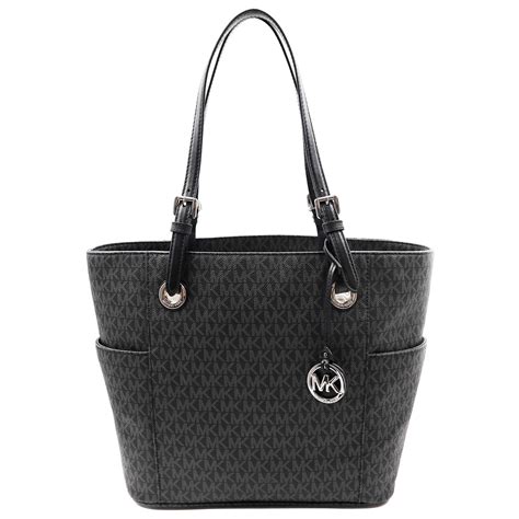 michael kors black leather jet set ew signature tote